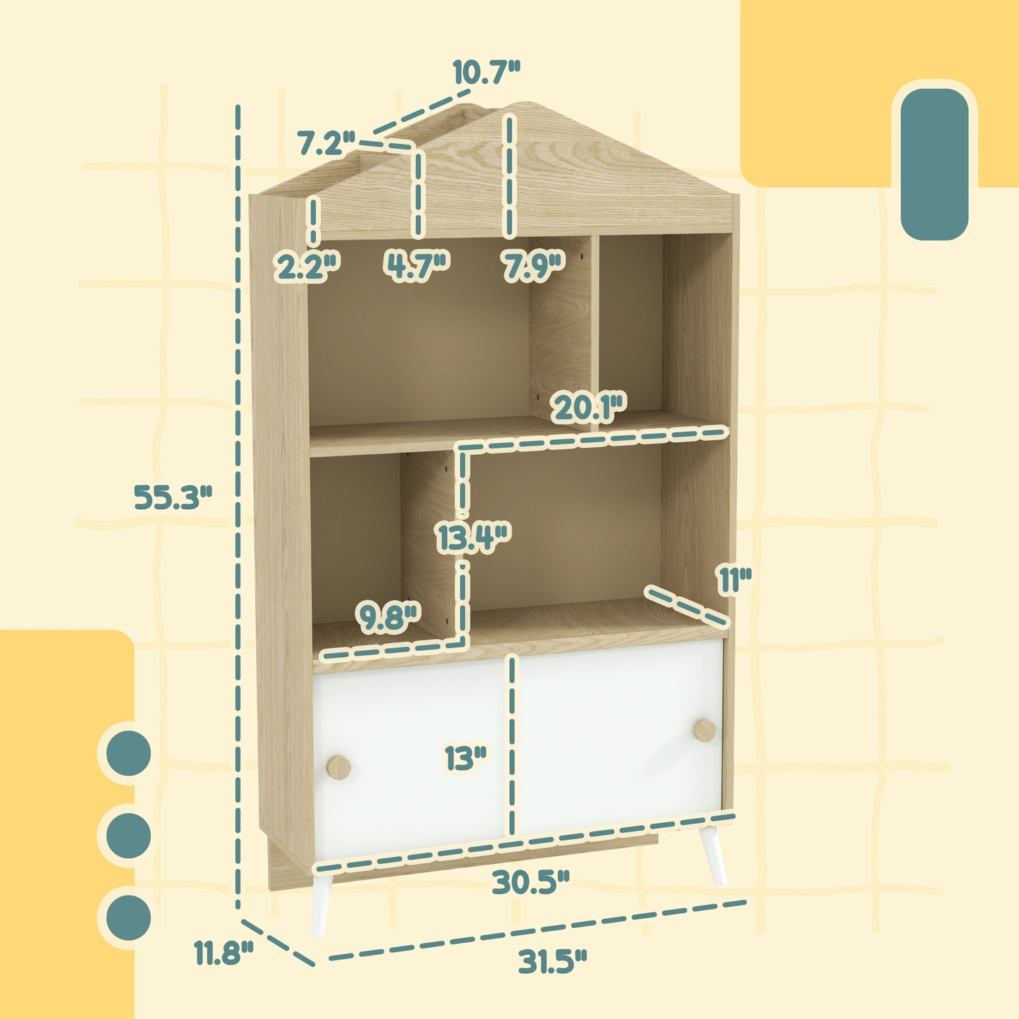 4-Cubby Wooden Bookcase with Sliding Door — Kids Bookshelf & Toy Storage Cabinet