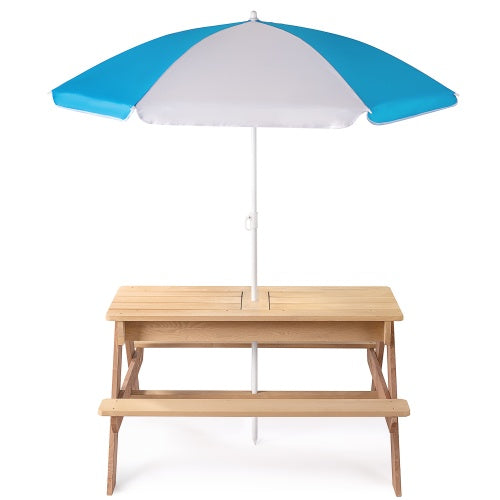 3-in-1 Kids Picnic Table with Umbrella — Sand, Water & Dining Activity Table