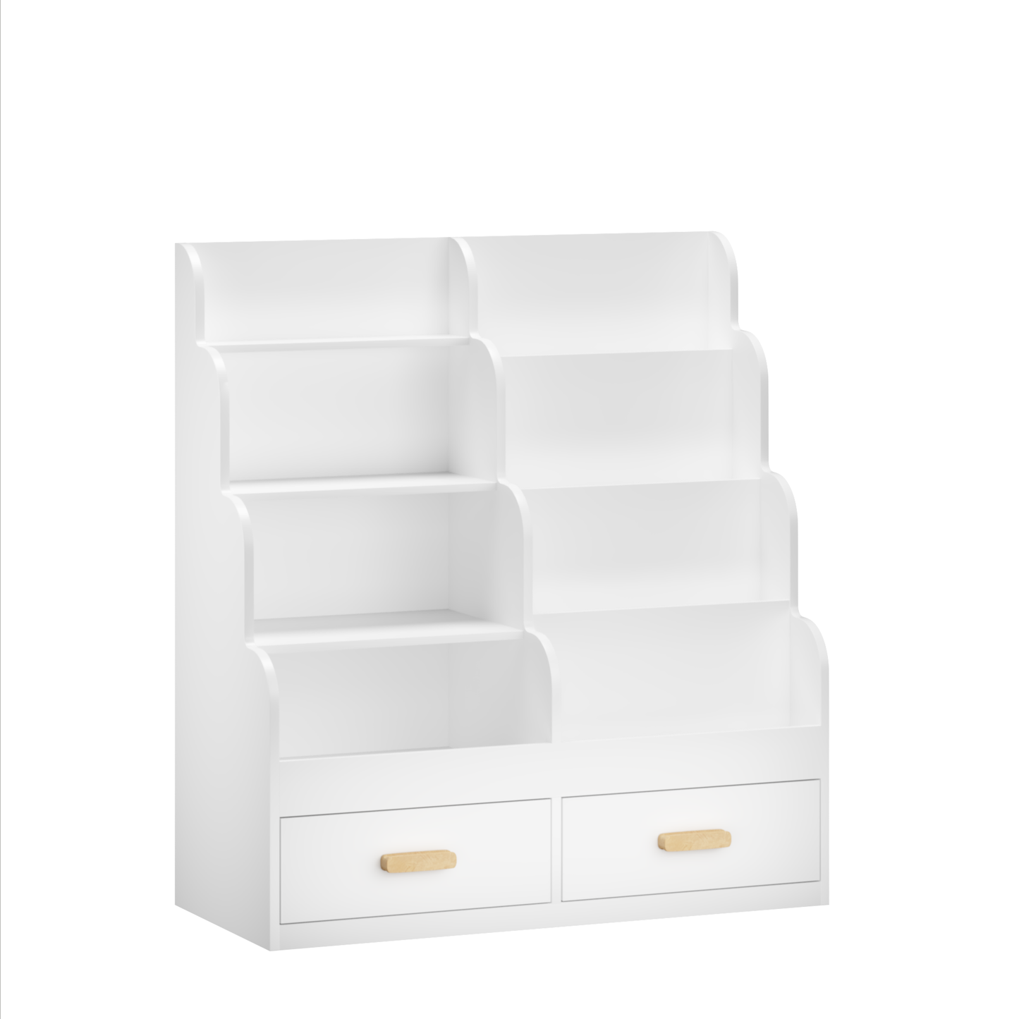 Kids Bookshelf & Toy Organizer — Front-Facing Bookcase with 2 Storage Drawers