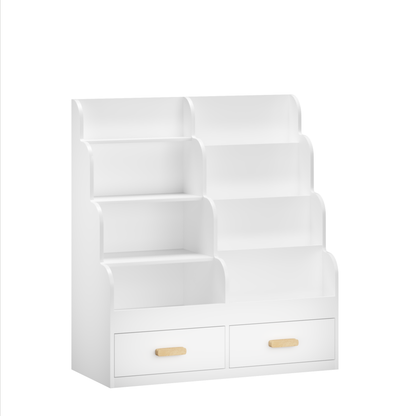 Kids Bookshelf & Toy Organizer — Front-Facing Bookcase with 2 Storage Drawers