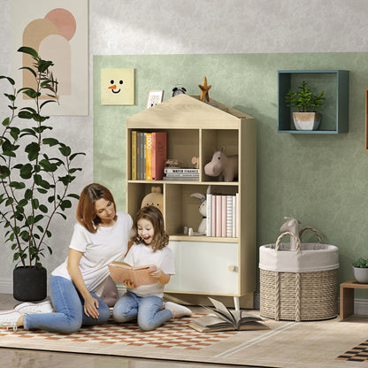 4-Cubby Wooden Bookcase with Sliding Door — Kids Bookshelf & Toy Storage Cabinet