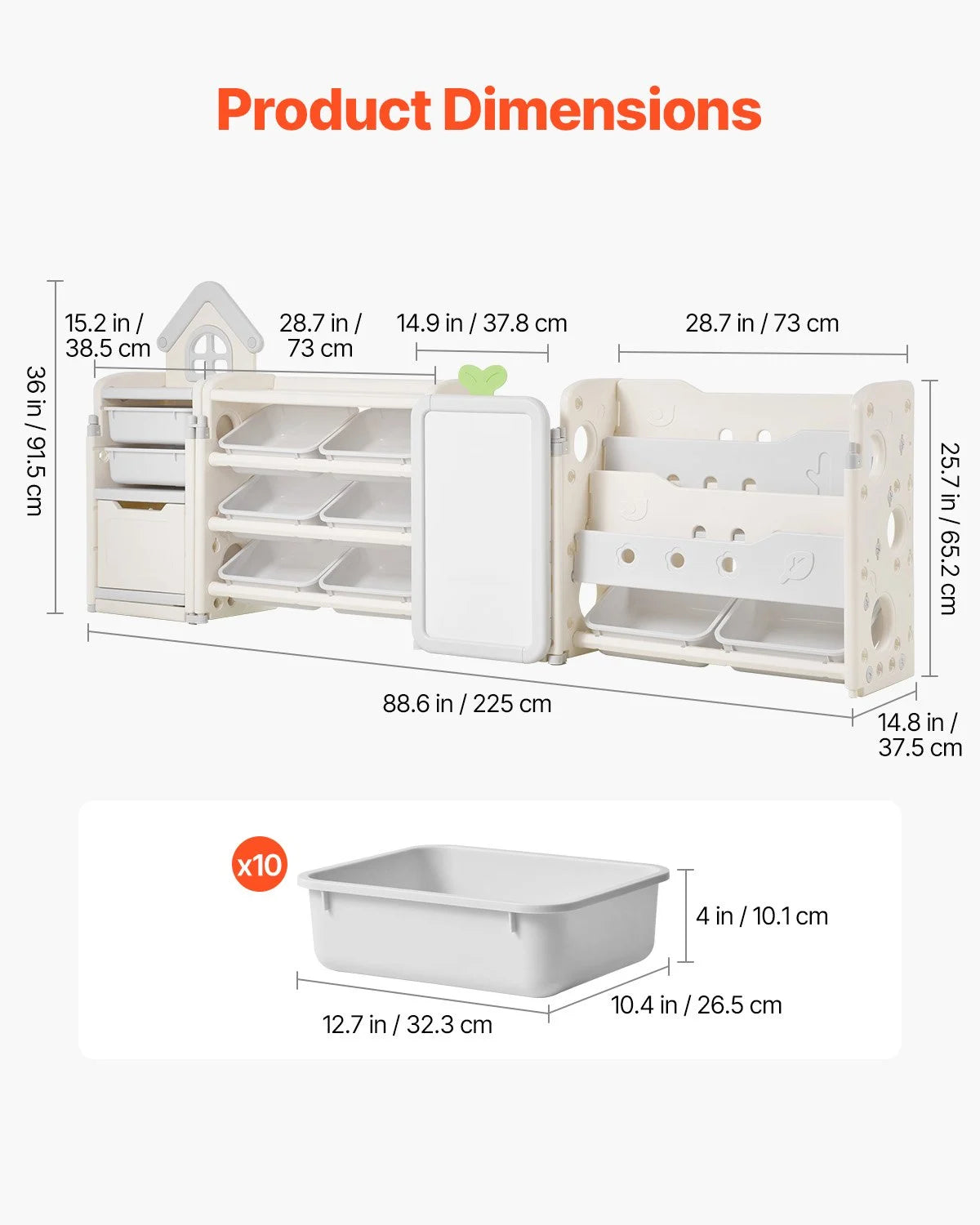 Kids Toy Storage Organizer with Bookshelf & Drawing Board – 10 Bin Playroom Storage System