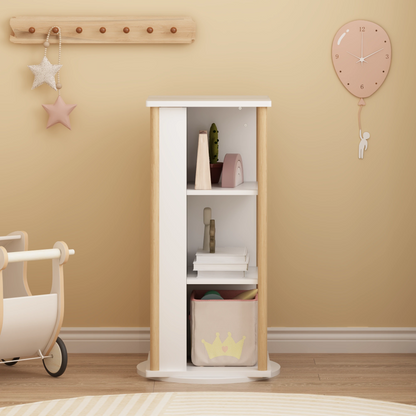 360° Rotating Kids Bookshelf with Chalkboard — 3-Tier Wooden Bookcase & Toy Storage Organizer
