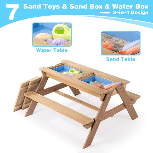 3-in-1 Kids Picnic Table with Umbrella — Sand, Water & Dining Activity Table