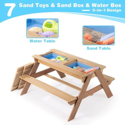 3-in-1 Kids Picnic Table with Umbrella — Sand, Water & Dining Activity Table
