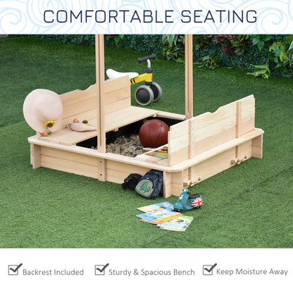 Wooden Kids Sandbox with Adjustable Canopy & Convertible Benches