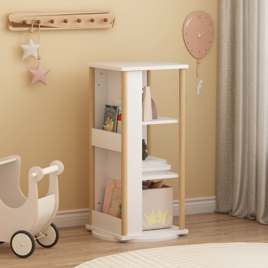 360° Rotating Kids Bookshelf with Chalkboard — 3-Tier Wooden Bookcase & Toy Storage Organizer