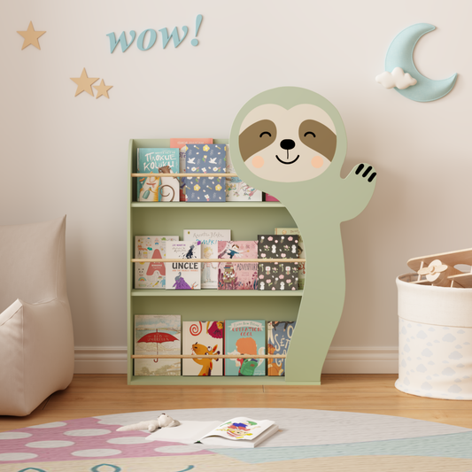 Sloth Bookshelf for Kids — 3-Tier Front-Facing Book Display