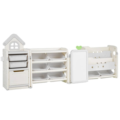 Kids Toy Storage Organizer with Bookshelf & Drawing Board – 10 Bin Playroom Storage System