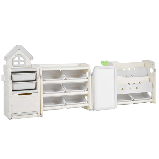 Kids Toy Storage Organizer with Bookshelf & Drawing Board – 10 Bin Playroom Storage System