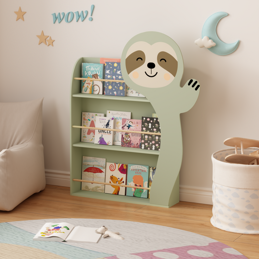 Sloth Bookshelf for Kids — 3-Tier Front-Facing Book Display