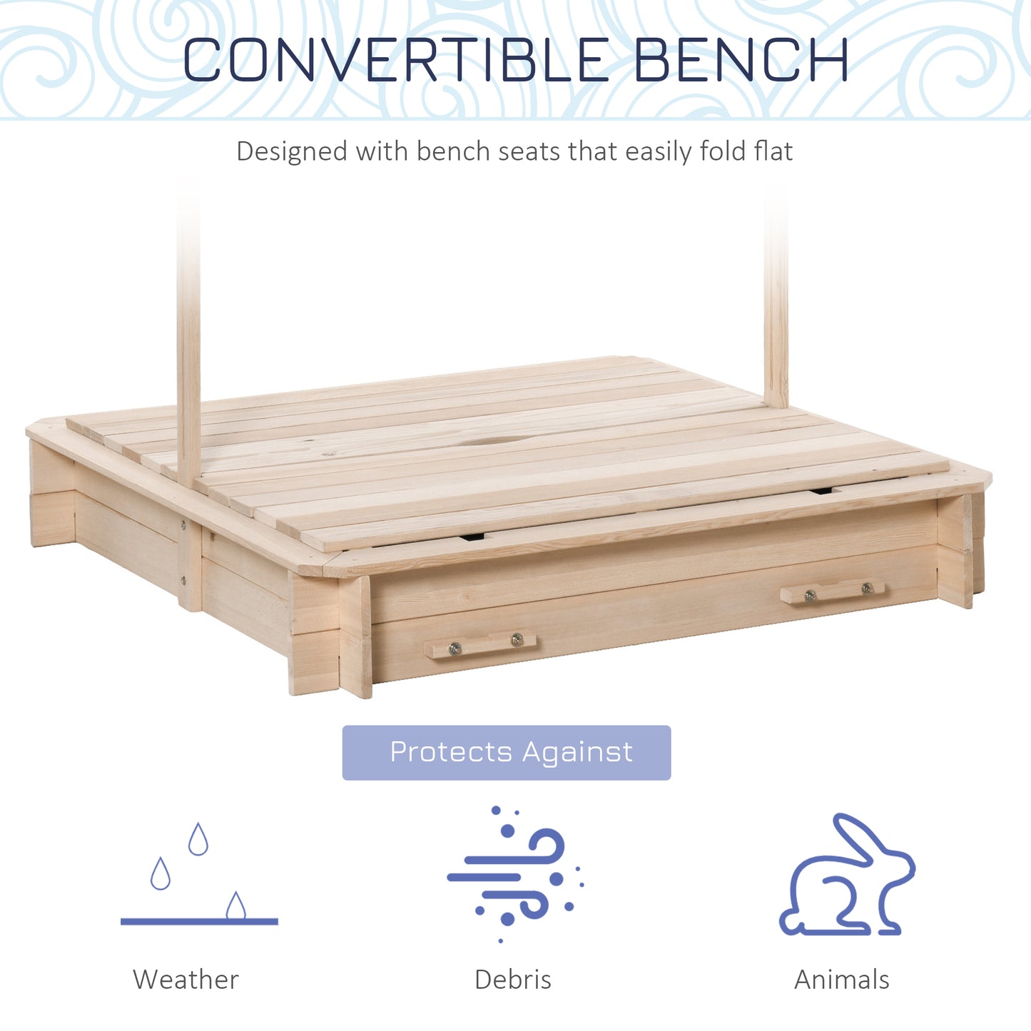Wooden Kids Sandbox with Adjustable Canopy & Convertible Benches