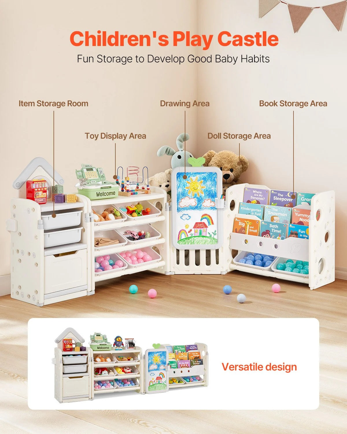 Kids Toy Storage Organizer with Bookshelf & Drawing Board – 10 Bin Playroom Storage System