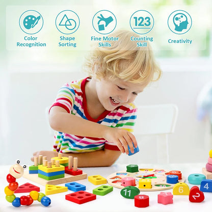 6-Piece Montessori Wooden Toy Set for Kids — Educational Learning Toys for Toddlers & Preschoolers