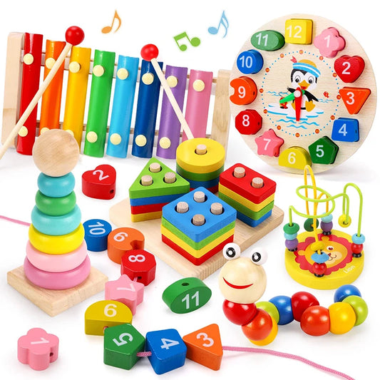 6-Piece Montessori Wooden Toy Set for Kids — Educational Learning Toys for Toddlers & Preschoolers