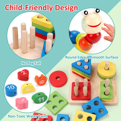 6-Piece Montessori Wooden Toy Set for Kids — Educational Learning Toys for Toddlers & Preschoolers