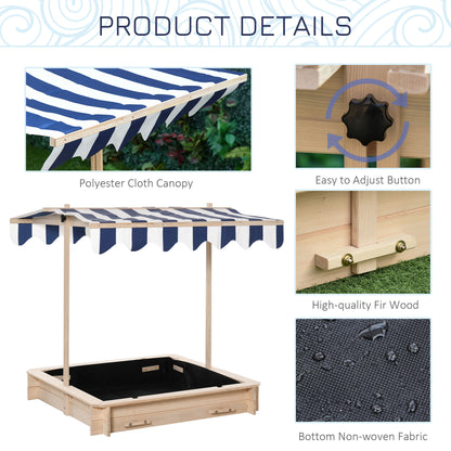 Wooden Kids Sandbox with Adjustable Canopy & Convertible Benches
