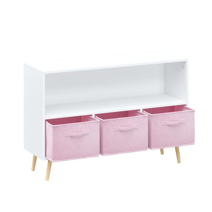 Pink Kids Bookcase with 3 Fabric Drawers – Wooden Toy Storage Organizer & Children’s Bookshelf (White & Pink)