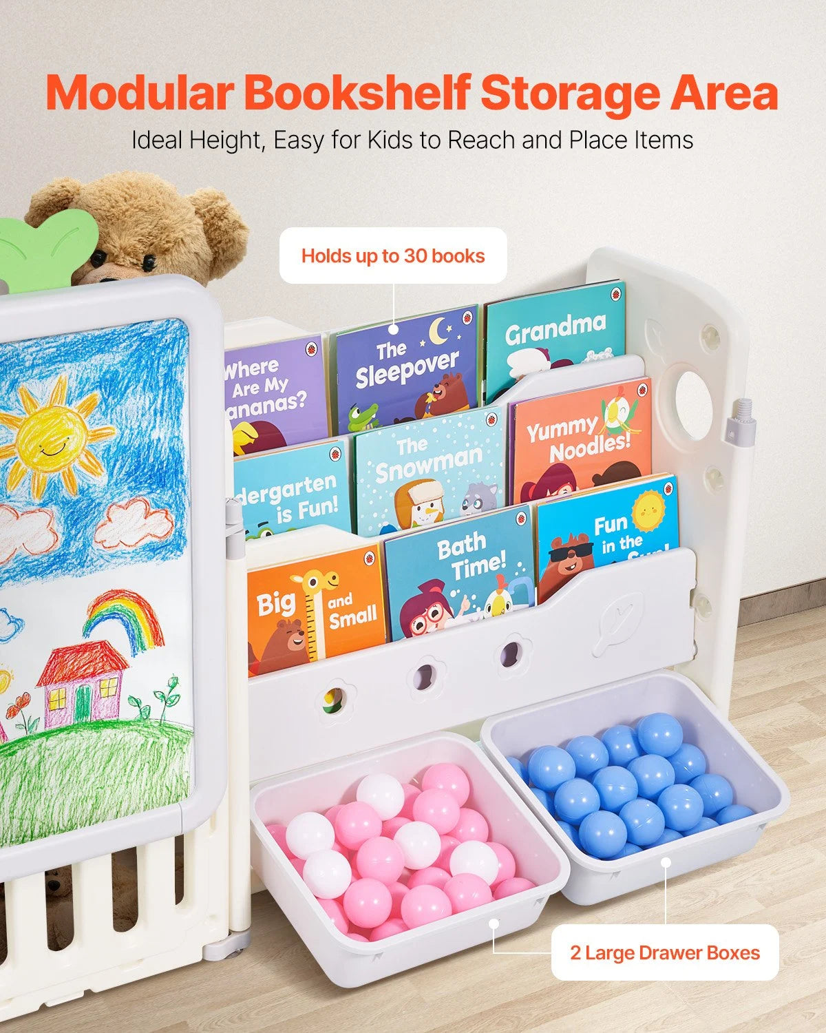 Kids Toy Storage Organizer with Bookshelf & Drawing Board – 10 Bin Playroom Storage System