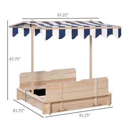 Wooden Kids Sandbox with Adjustable Canopy & Convertible Benches