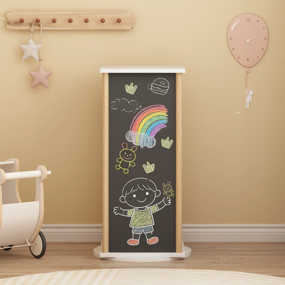 360° Rotating Kids Bookshelf with Chalkboard — 3-Tier Wooden Bookcase & Toy Storage Organizer