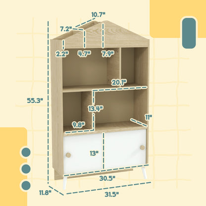 4-Cubby Wooden Bookcase with Sliding Door — Kids Bookshelf & Toy Storage Cabinet